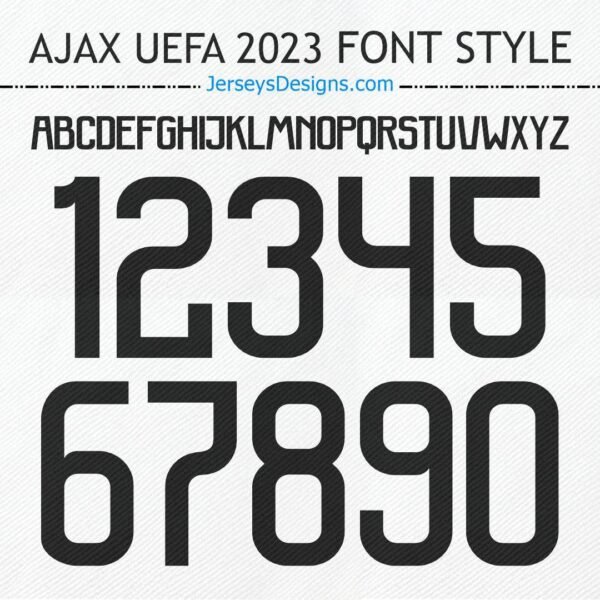 AJAX UEFA 2023 football font style for custom team jerseys and soccer designs