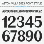 ASTON VILLA 2023 football font style for custom team jerseys and soccer designs