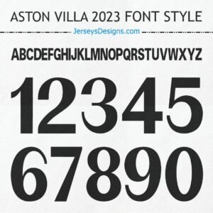 ASTON VILLA 2023 football font style for custom team jerseys and soccer designs