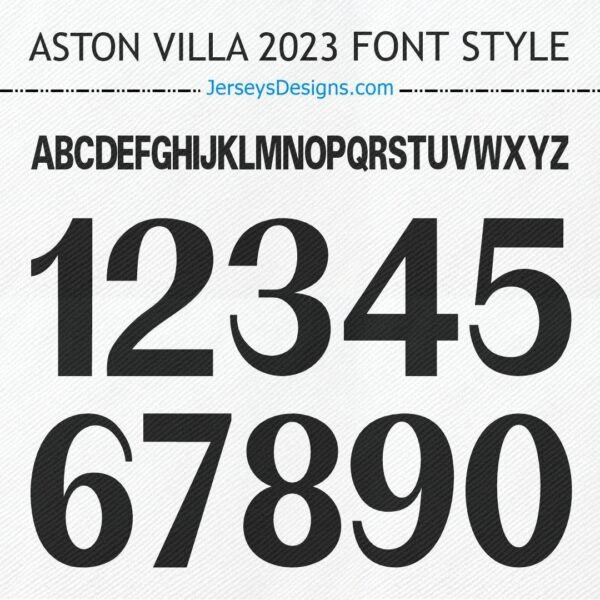ASTON VILLA 2023 football font style for custom team jerseys and soccer designs