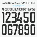Cambodia National 2023 football font style for custom team jerseys and soccer designs