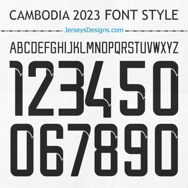 Cambodia National 2023 football font style for custom team jerseys and soccer designs