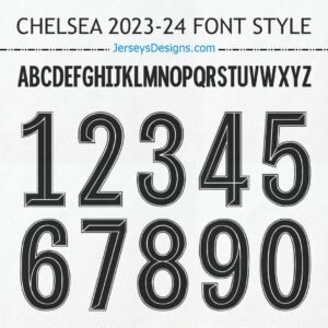 Chelsea 2023-24 football font soccer jersey lettering for team names & numbers