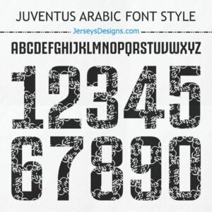 Juventus Arabic font stylish soccer lettering for team names and jersey numbers