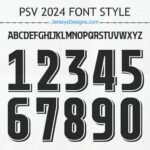 PSV 2024 football font modern soccer lettering for team names and jersey numbers