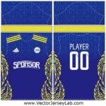 BluePhantom Legacy blue and gold soccer jersey vector template front and back editable layout for sports branding.