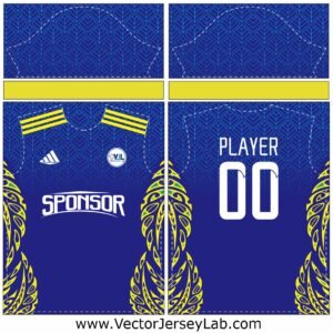 BluePhantom Legacy blue and gold soccer jersey vector template front and back editable layout for sports branding.