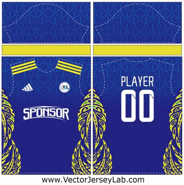 BluePhantom Legacy blue and gold soccer jersey vector template front and back editable layout for sports branding.