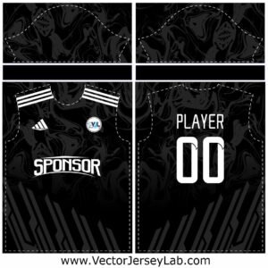 NightStrike Jersey – Bold black vector template, ideal for modern teamwear and digital mockups.