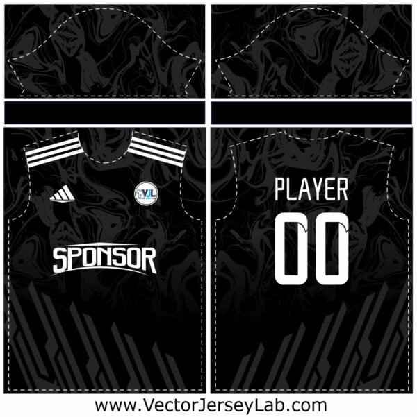 NightStrike Jersey – Bold black vector template, ideal for modern teamwear and digital mockups.