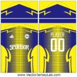 IceEdge Velocity white and blue sports jersey vector with geometric lines and editable layout for team branding.
