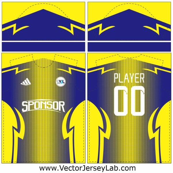 IceEdge Velocity white and blue sports jersey vector with geometric lines and editable layout for team branding.