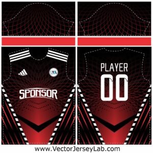 CrimsonEdge Pro Jersey Vector Template featuring red and black contrast with angular stripe effects, ideal for dynamic sports branding.