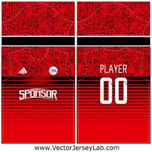 ScarletBlitz Jersey – Bold red vector template for cricket and football teams, fully layered and editable.