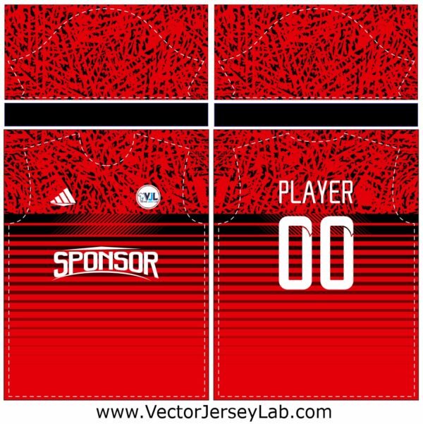 ScarletBlitz Jersey – Bold red vector template for cricket and football teams, fully layered and editable.