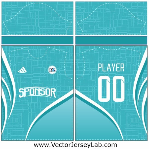 AquaEdge Performance Jersey Fresh aqua and white vector sports template, fully editable for cricket and football branding.