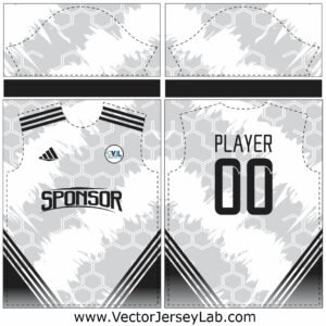 Premium SilverStorm Elite Jersey Fully editable grey and white sportswear vector template for cricket, soccer, and team branding.