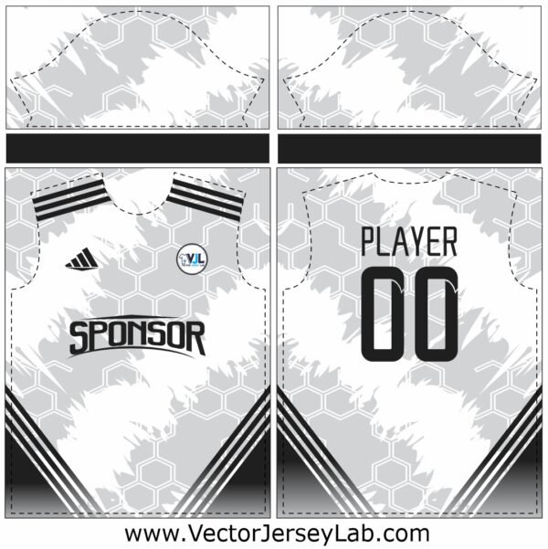 Premium SilverStorm Elite Jersey Fully editable grey and white sportswear vector template for cricket, soccer, and team branding.