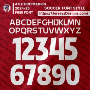 Atletico Madrid 2025–26 football jersey font preview for club design