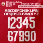 A graphic showcasing the Deportes Tolima 2025-26 FONT on a blue and yellow jersey mockup.