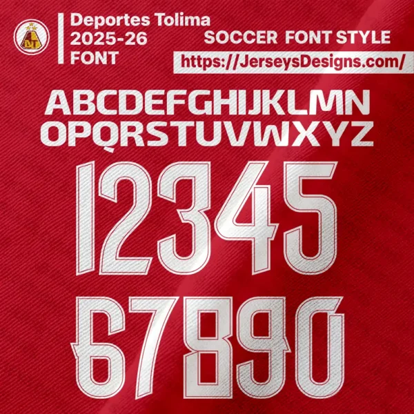 A graphic showcasing the Deportes Tolima 2025-26 FONT on a blue and yellow jersey mockup.