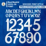 Real Madrid 2025-26 football jersey font style preview