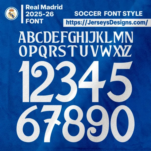 Real Madrid 2025-26 football jersey font style preview
